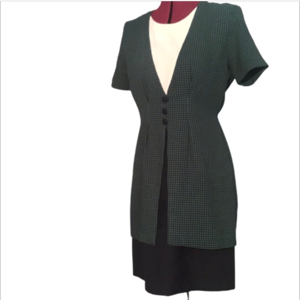 Vintage Navy, Green and White Dress